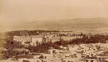 A panorama of ancient Baalbek, seen from a nearby hill.